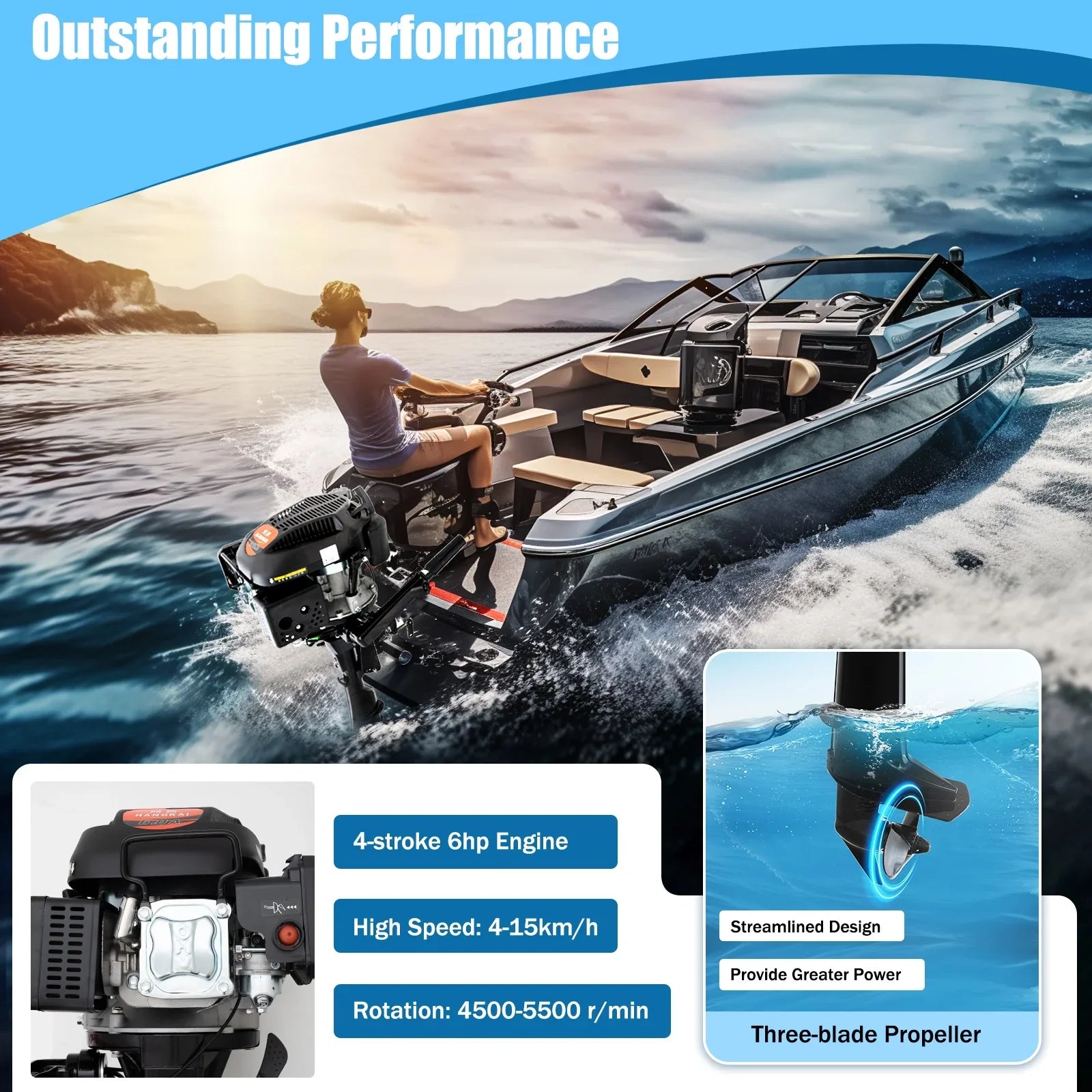 Outboard HP Air with Air Cooling Engine Engine System Shaft Tiller Cooling Stroke liquid 1:1.5 Boat 2500rpm 6 4 Fichiouy CDI Motor