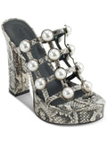 Toe KARL Heel Embellished outfit Platform On PARIS 1" M Round Heeled Slip Black 9 LAGERFELD Womens Addica Sandal Cone Snakeskin