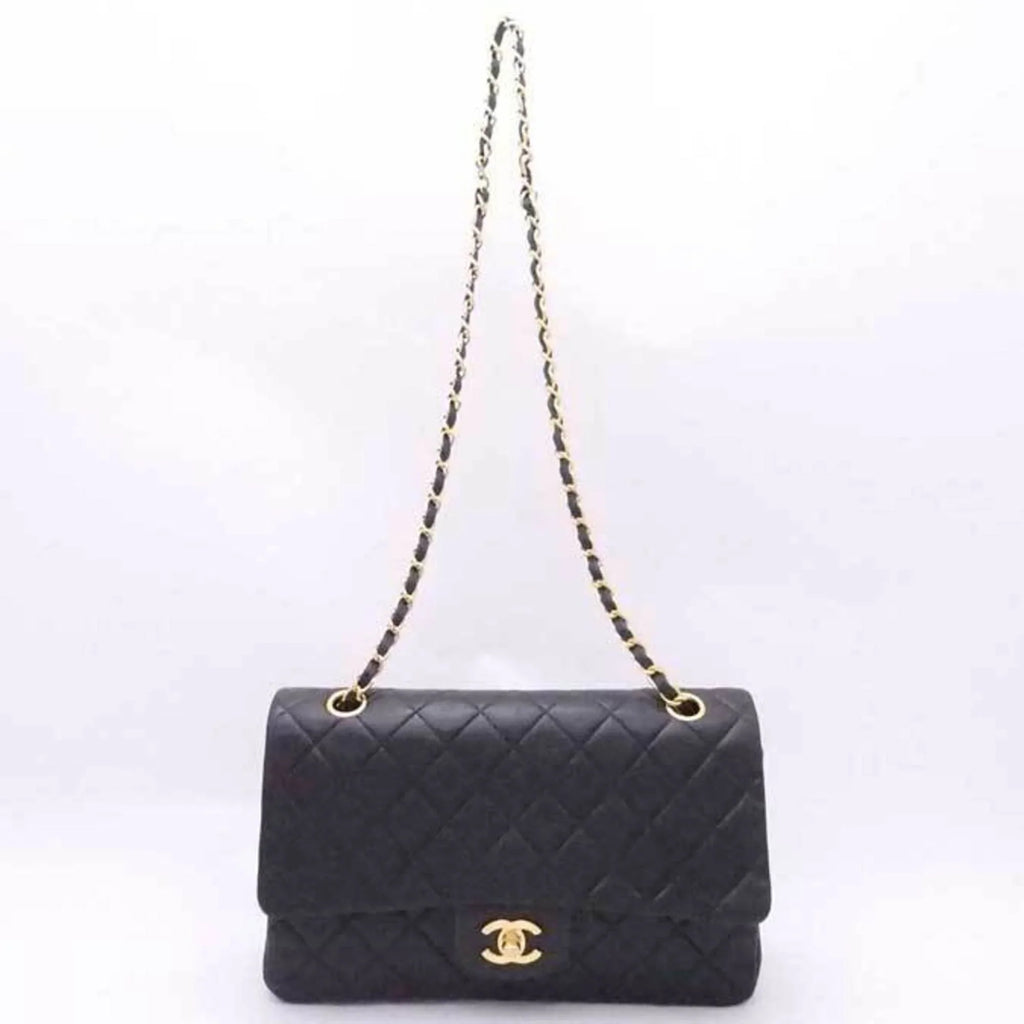 shoulder gold black double leather flap (Good) bag matelasse Pre-Owned ladies