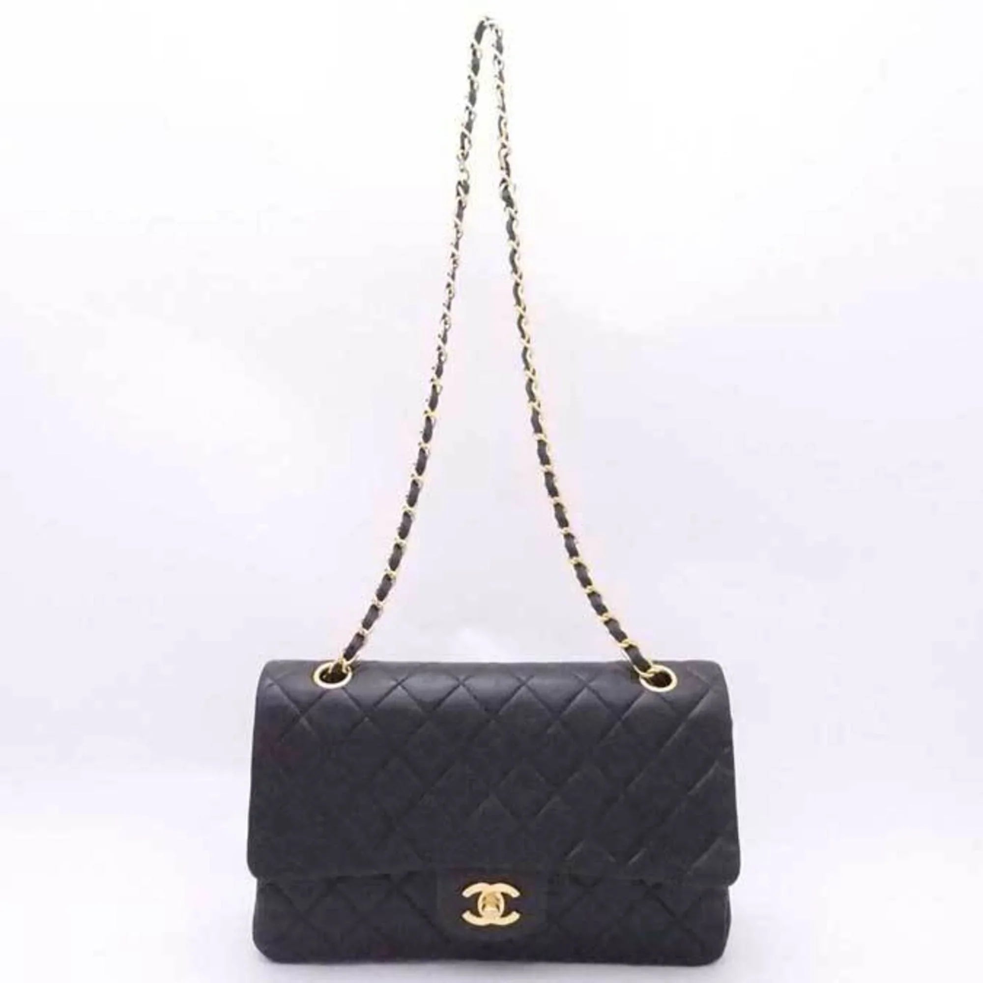 shoulder gold black double leather flap (Good) bag matelasse Pre-Owned ladies