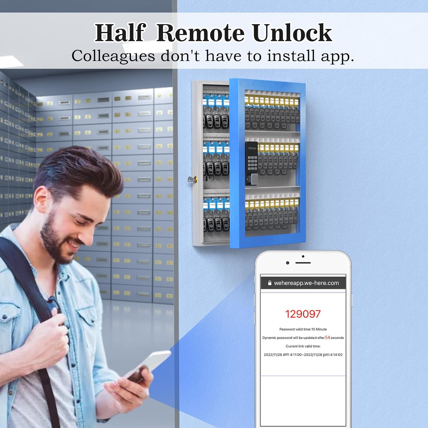 Cabinet Plus, Storage Car Lockbox, Smart Key Box for Share 96 Dealership，， Security OTP Bluetooth/Fixed Key Wall Code Half-Remote APP Mount, Lock