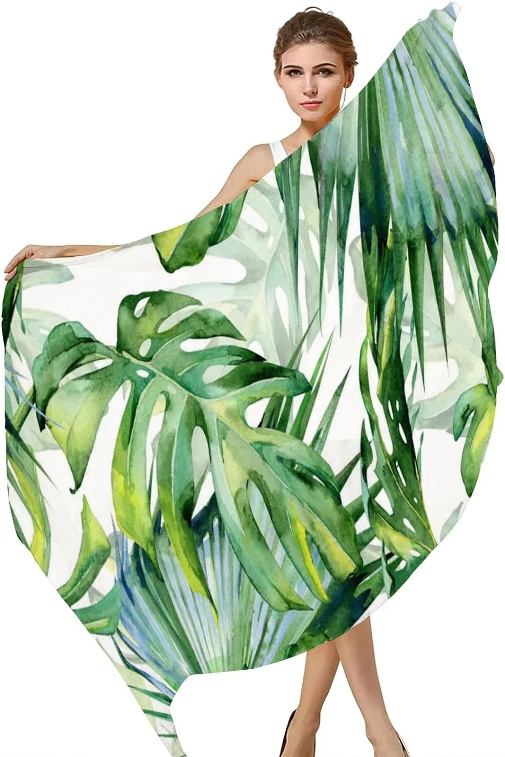 Leaves Women Scarf Wrap Scarves Shawl Lightweight Watercolor Silk Neck Green for Girls Long Hyjoy