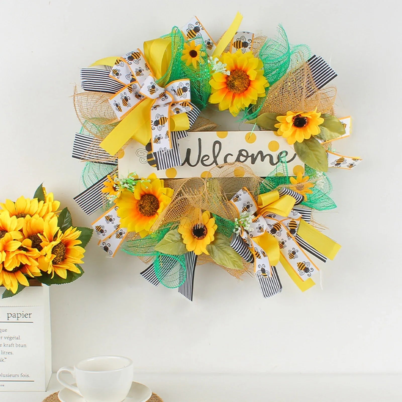 Home Decoration Silk Bee Wreath Sash Scarf Festival Pendant Monogram Garland Wreath
