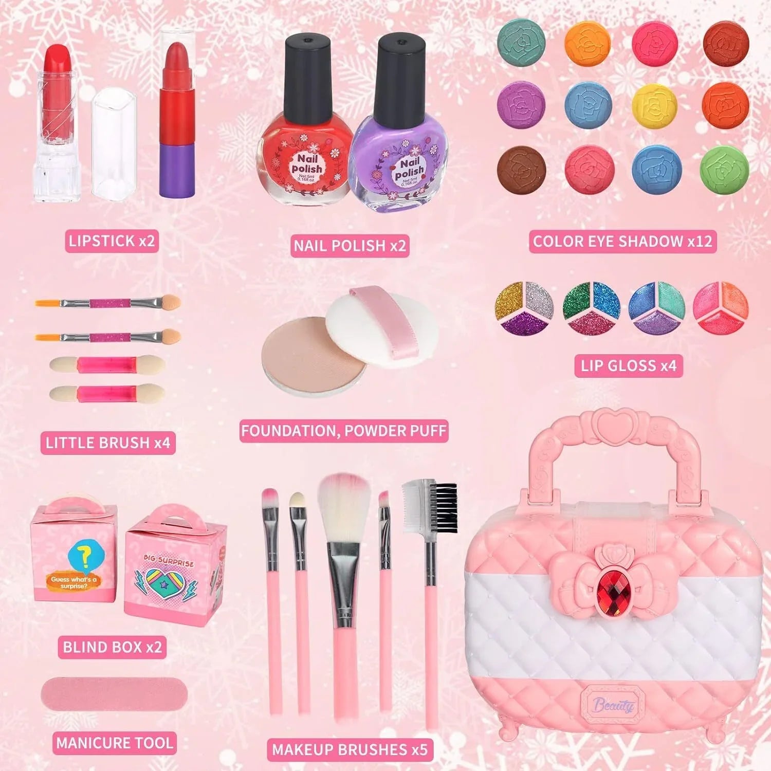 Girls, for Makeup Christmas Makeup Non-Toxic Kit Set Washable Girls & Frozen Makeup Toddler Kids 3-12 Pink Kids for Real Birthday Makeup Year Set, 24Pcs Olds Cosmetic Safe Gift, Toys