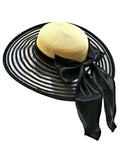 Wheat Black Satin Large Floppy Bow & With Brim Wide Hat