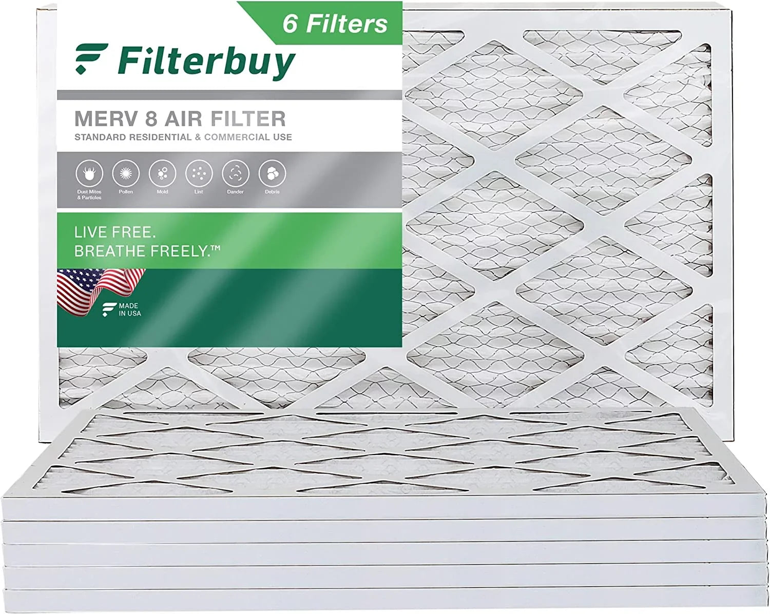 AC MERV Furnace Air 12x25x1 Filterbuy 8 (6-Pack) Pleated Filters HVAC