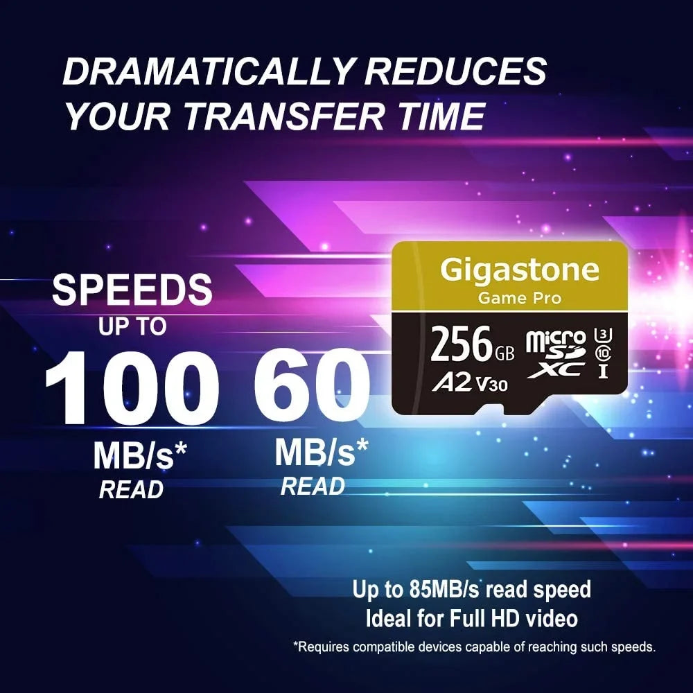 Game Compatible, SD Recording, Gigastone 256GB GoPro up Cameras, Switch R/W App, Video Dash Cam, Micro Pro, Micro Nintendo 4K SDXC to 100/60MB/s Run Card, Memory A2