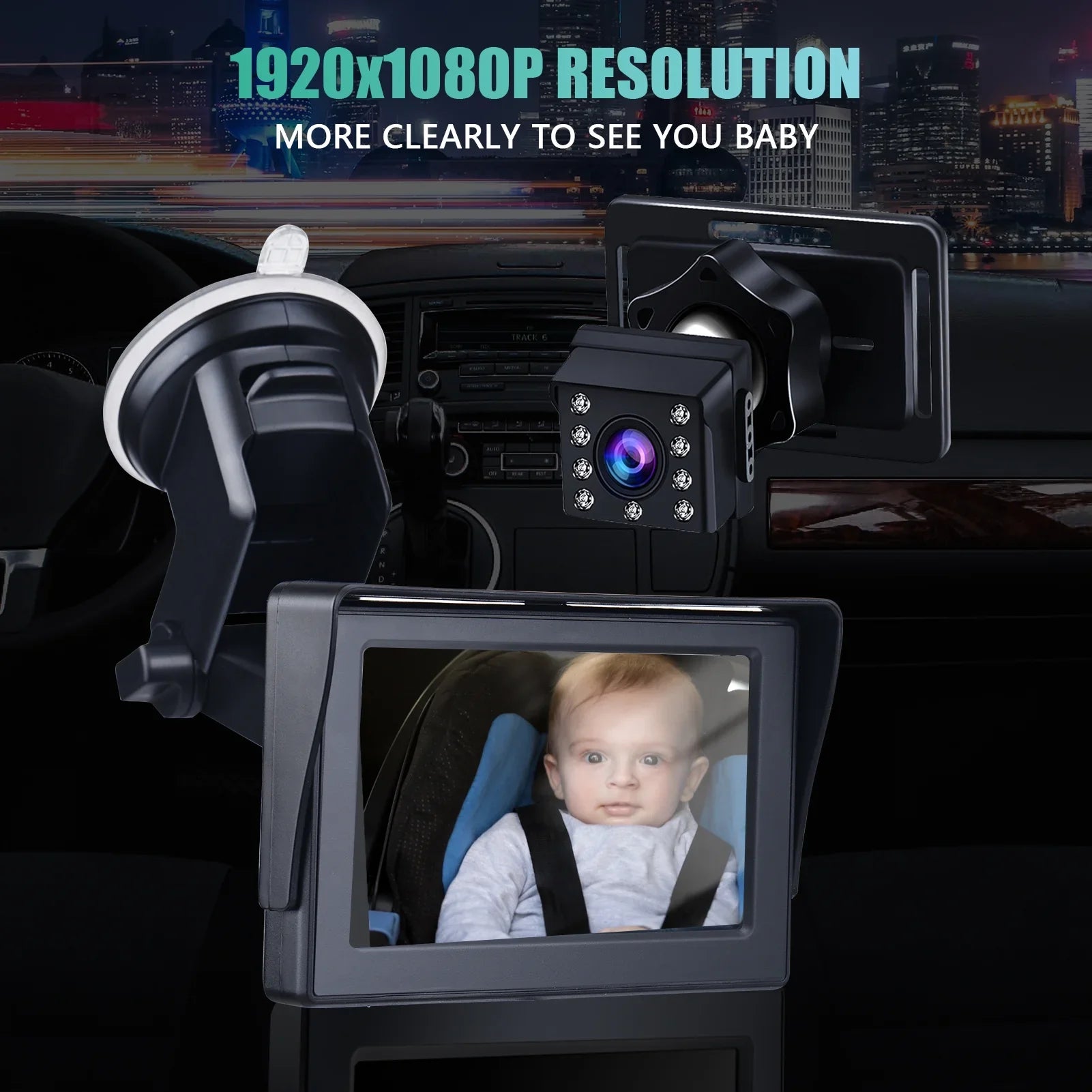 Car Length 1080P Car Safety with Clear Car 5M Angle Inch Cameras Cable Mirror Wide Long 4.3 Mirror Adjustable Seat View Crystal Mirrors Monitored