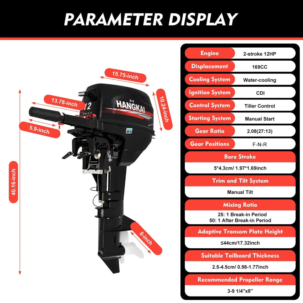 System (2 Motor, Stroke Cooling 12 2 Fishing Boat 12 System w/CDI Stroke hp liquid Heavy Motor Outboard Engine Boat 169cc hp) Duty