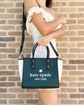 Ella Colorblock Leather Spade Kate Satchel Crossbody Small Multi Logo Peacock