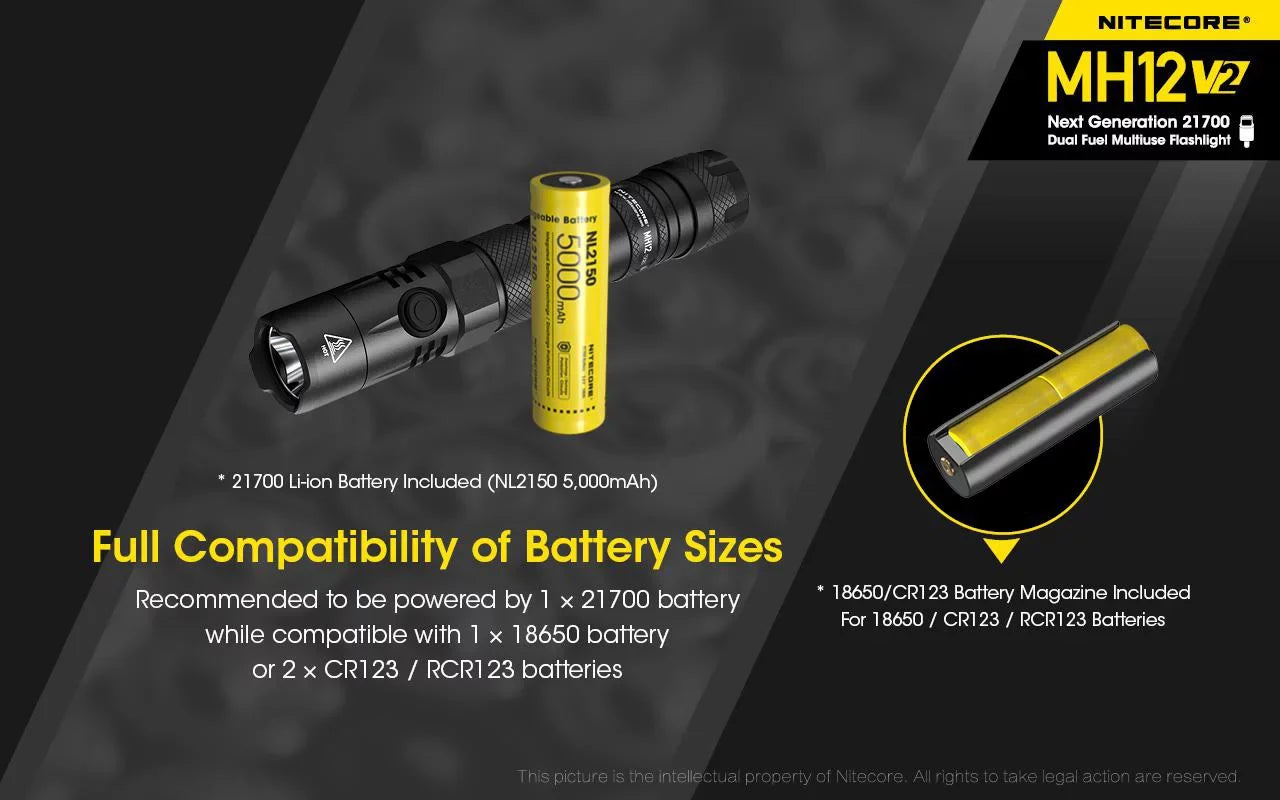 21700 + Combo: Nitecore Battery (Included) XP-L2 LED 5000mAh MH12 Battery NL2150HPi Lumens V6 CREE -21700 -1200 V2 Flashlight