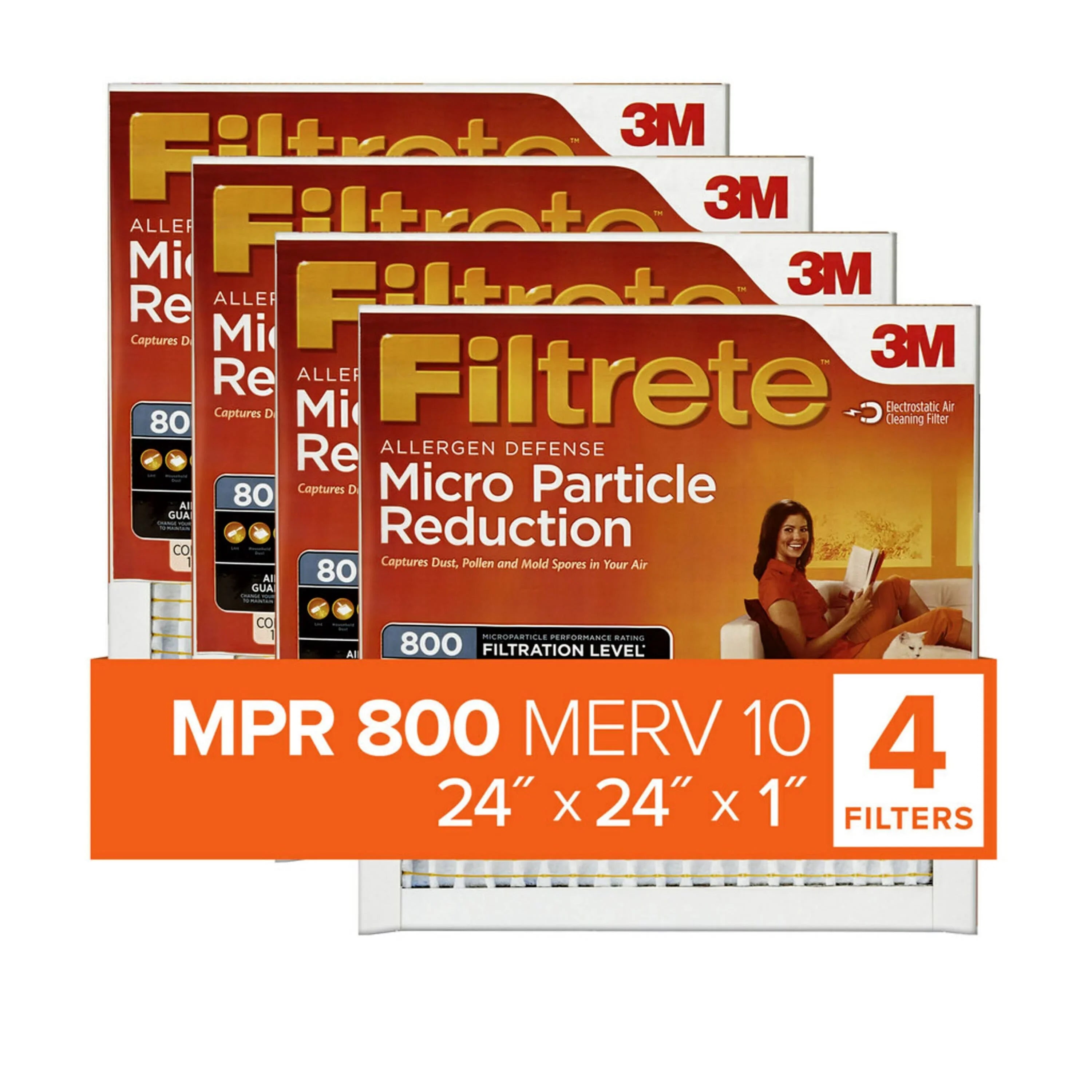Air 10, Reduction, MPR Particle 24x24x1 Micro Filtrete 800 Filters 4 MERV Filter,