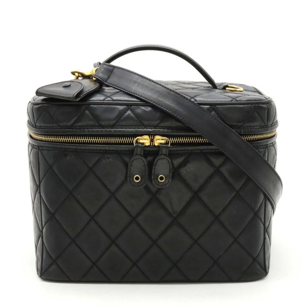 Matelasse Pre-Owned Leather Coco (Fair) Mark Shoulder Black Vanity Handbag Bag