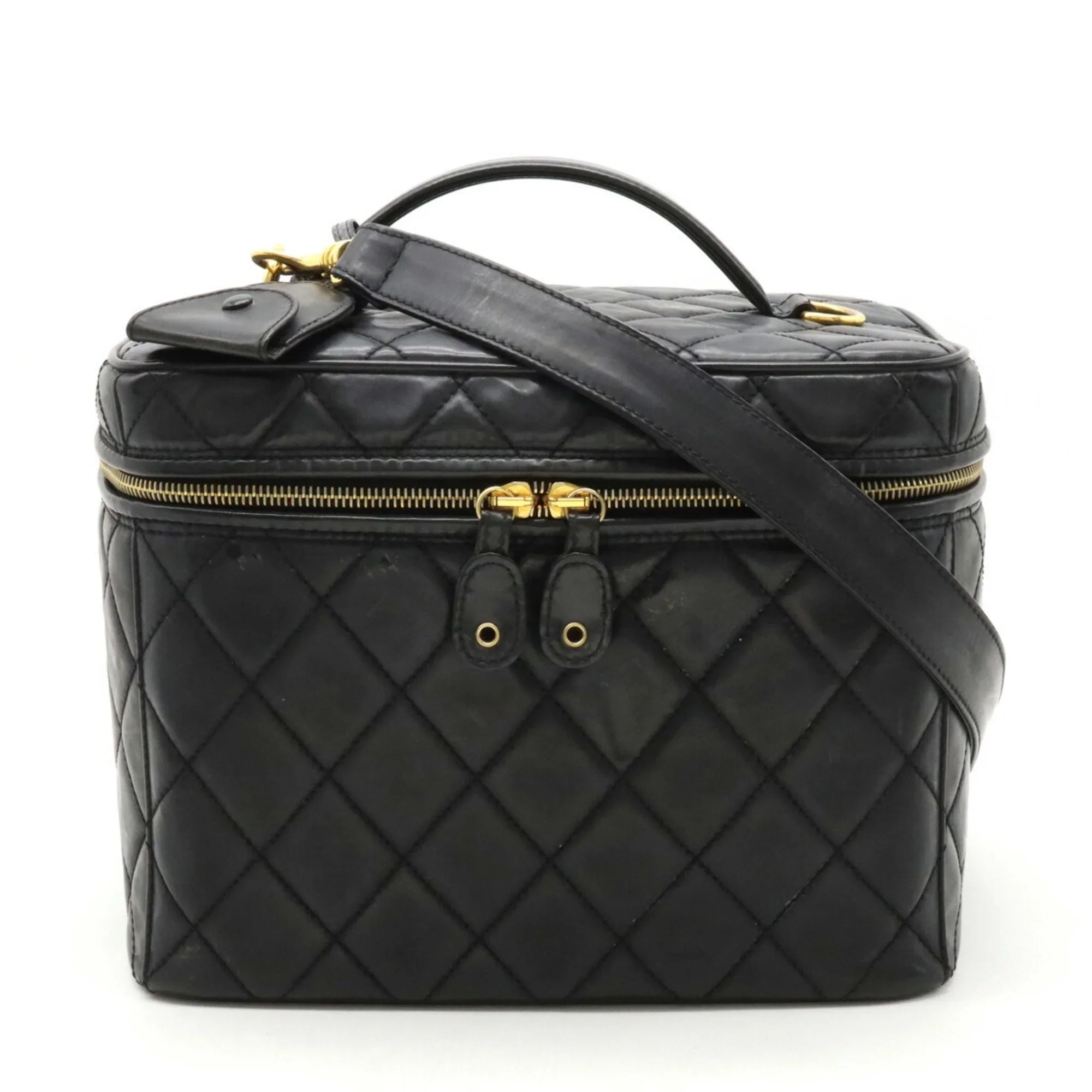 Matelasse Pre-Owned Leather Coco (Fair) Mark Shoulder Black Vanity Handbag Bag