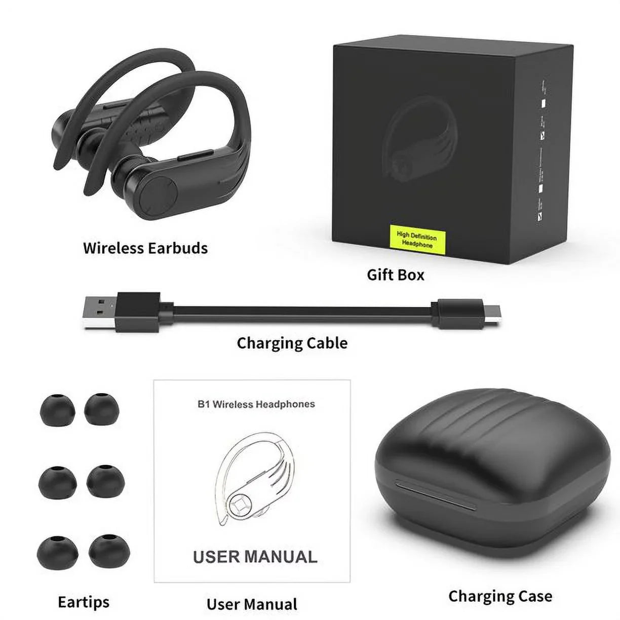 Compatible Pro Earhooks Earbuds Case XR Running with Sport Wireless True Android Mic with in 13 Wireless Max Earphones Headset Ear iPhone XS 5.0 Built-in Charging