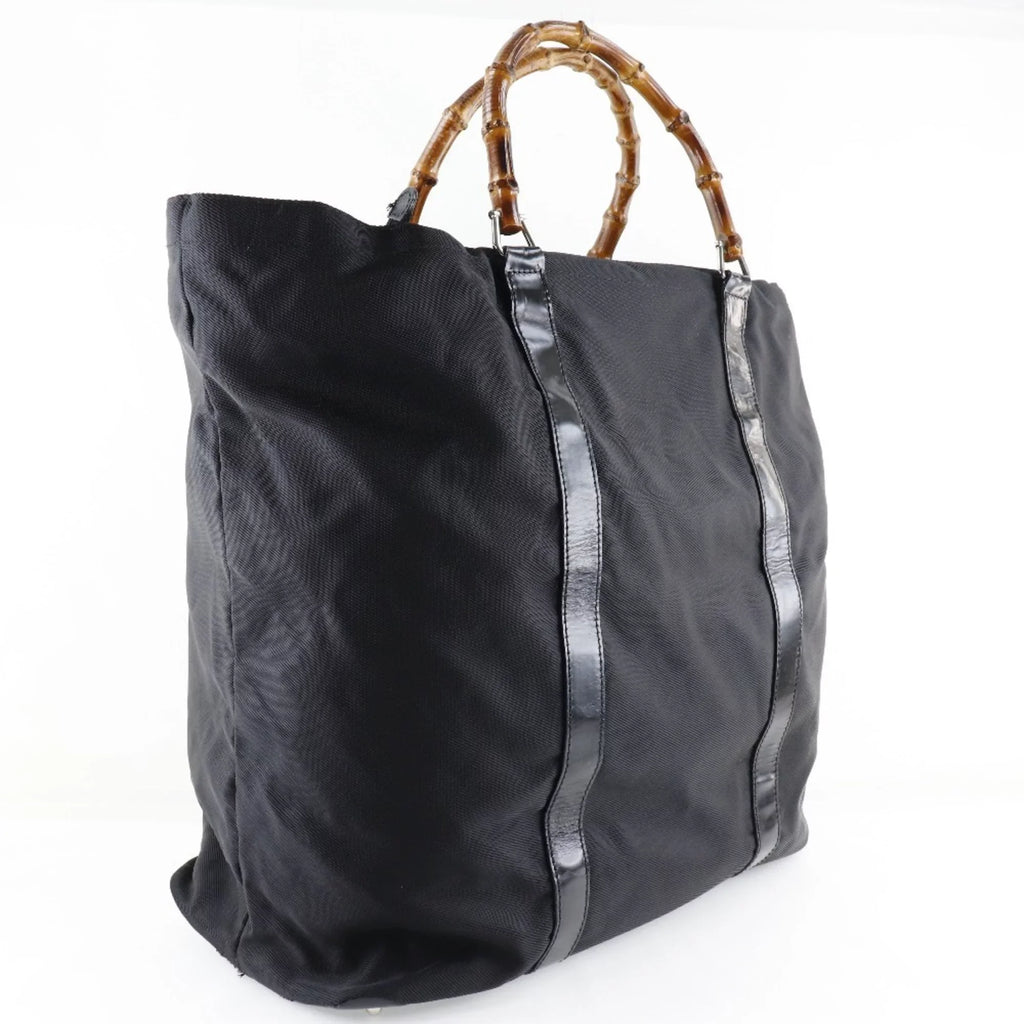 002-2058-0412-5 Leather Bag Nylon Pre-Owned Bamboo (Fair) x Unisex Canvas Tote Black