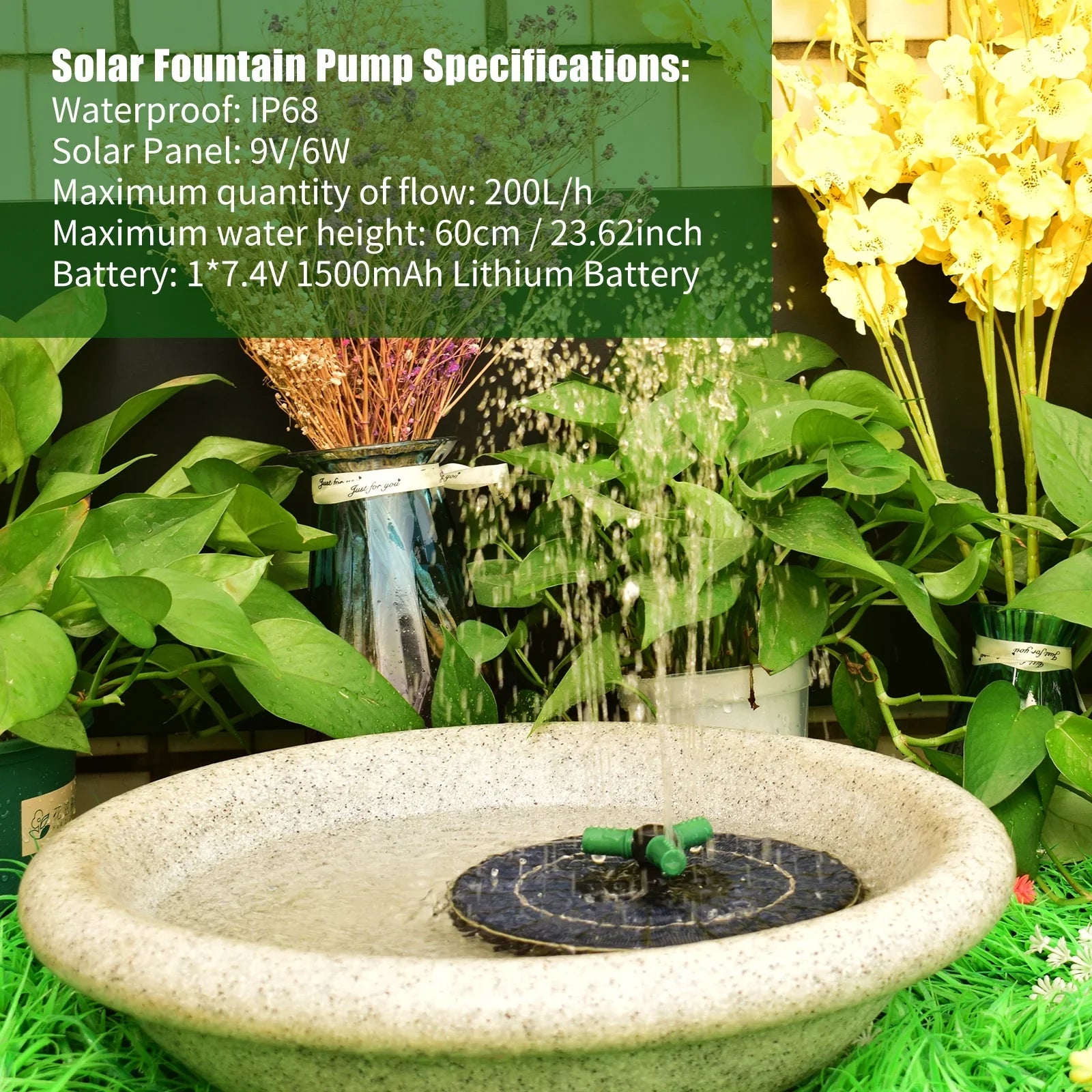 With Led liquid Nozzle Bath Yaliya Off Battery Auto-shut 9 Battery fountain,Led Inch With 9 Pump With 9 liquid 6w Solar Off Solar Rotatable Off Nozzle Qisuo Solar Inch Auto-shut Auto-shut Pump
