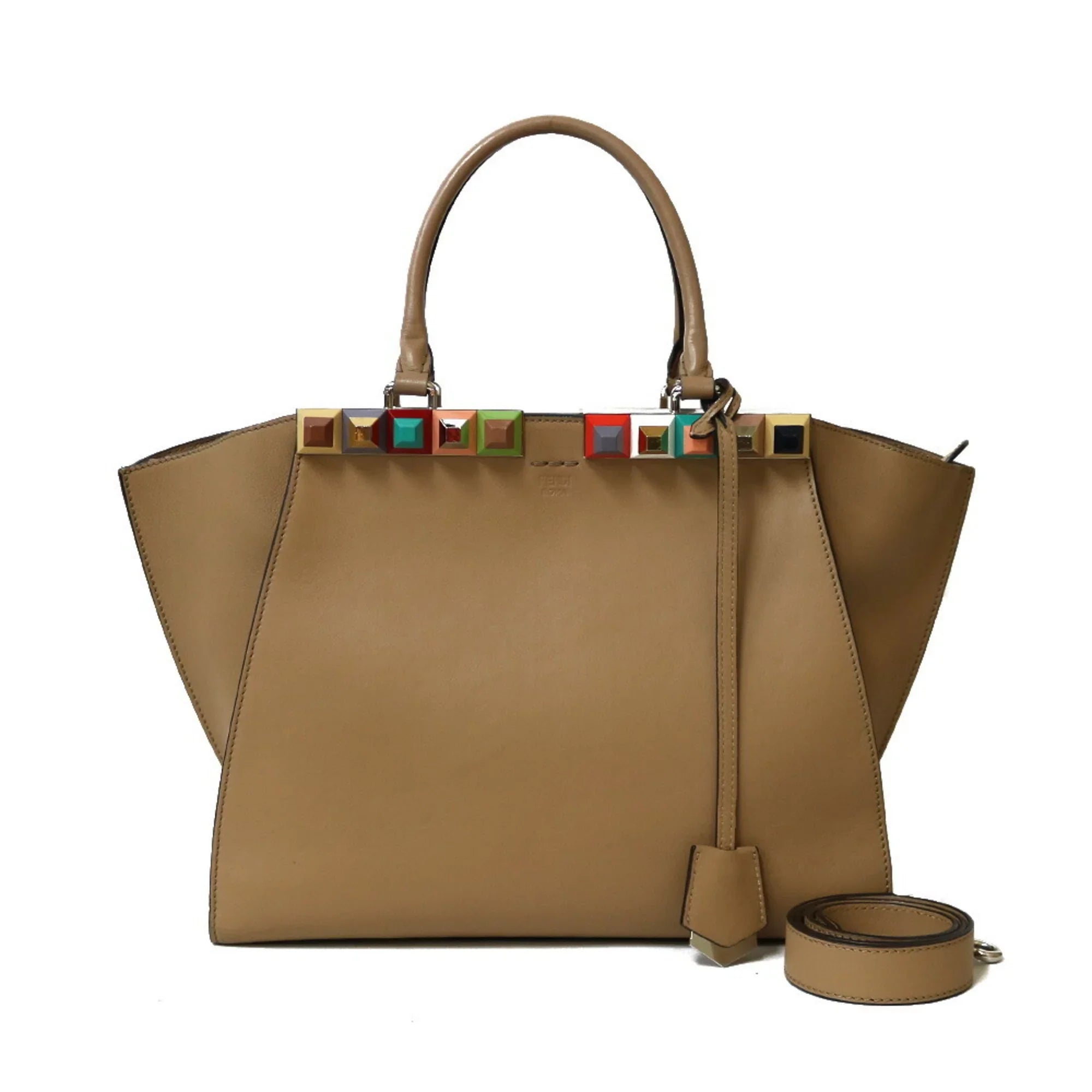 Shoulder Pre-Owned Heors Women's (Good) Leather FENDI Trois Bag Beige