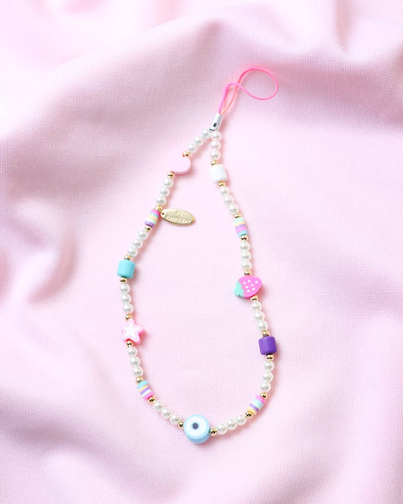 Freshwater in Phone Nazar Il Pearls Strap Me Strawberry Heart and Star con Mare Charms
