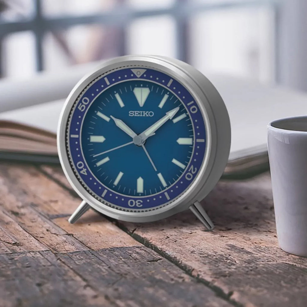 QXE065LLH Beep inch Analog Arabic Clock Metal Quartz Mai T Case Blue Alarm Seiko 4