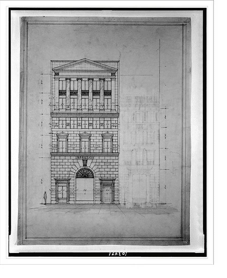 building Front. [Two Elevation], Print, office North Saul Street, (15th D.C.). 21-7/8" Historic buildings B.F. for Washington, x Framed N.W., 17-7/8"