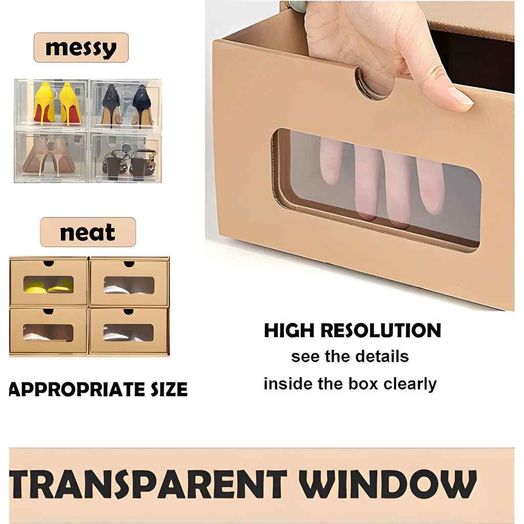 Shoe tonchean Boxes - Boxes Organizer Storage Transparent Cardboard Drawer Pack Lids Kraft 10 and Shoes with Window-Gift Stackable