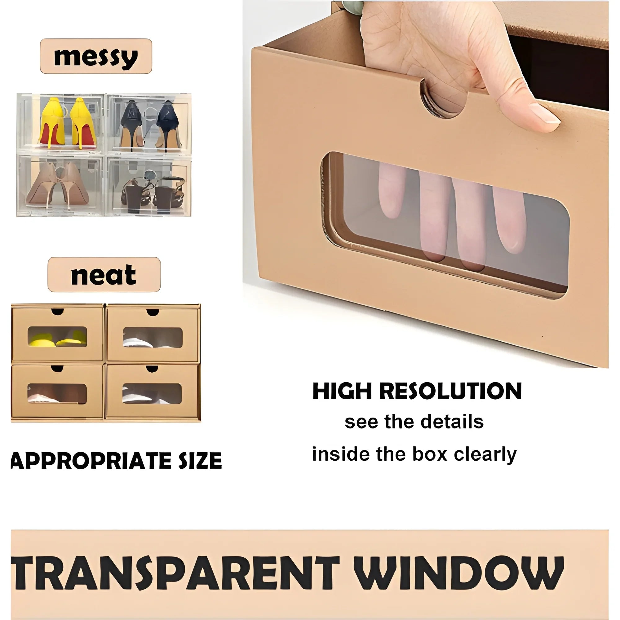 Shoe tonchean Boxes - Boxes Organizer Storage Transparent Cardboard Drawer Pack Lids Kraft 10 and Shoes with Window-Gift Stackable