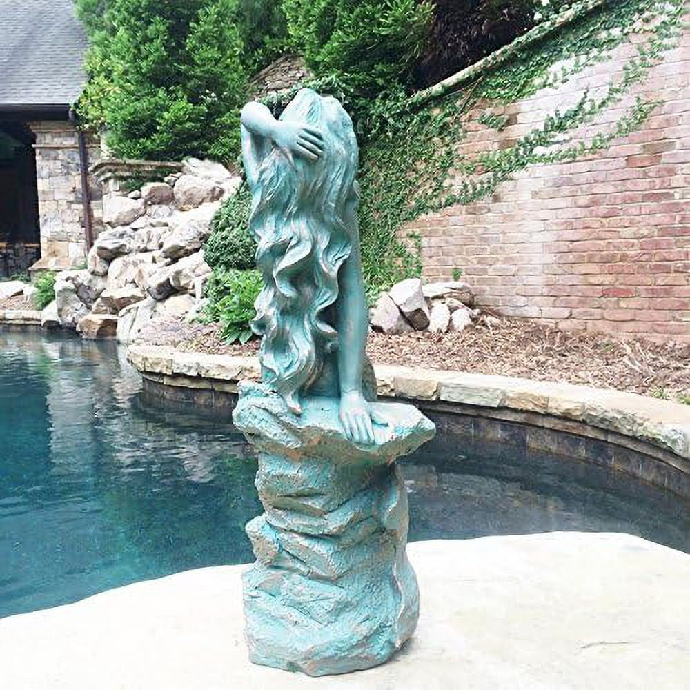 Giant Finish Statue Rock Coastal Beach Statue Lawn Nautical Garden On Patio Bronze Sitting Pool In In. 28