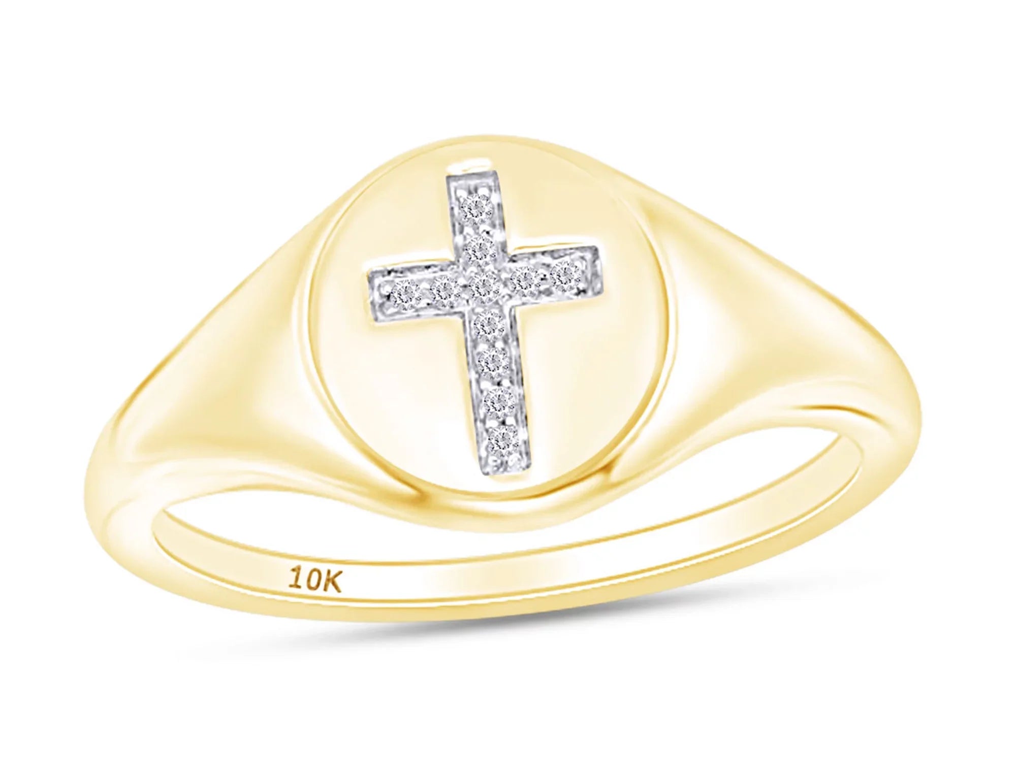 White Natural Round Diamond Yellow Ring 1/20 Ring CT Cut Cross dimension-6 Gold Carat In For Engagement Womens 10k Signet