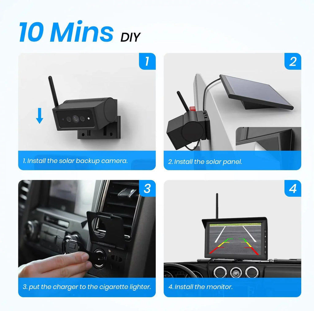 Dual Panel, Rear RV Monitor Campervans Reverse and PCS Camera View Solar Solar Wireless Trailer Camera, with Backup Wireless Split-Screen Cameras 7'' Battery-Powered Systems 2 2 Auto-Vox