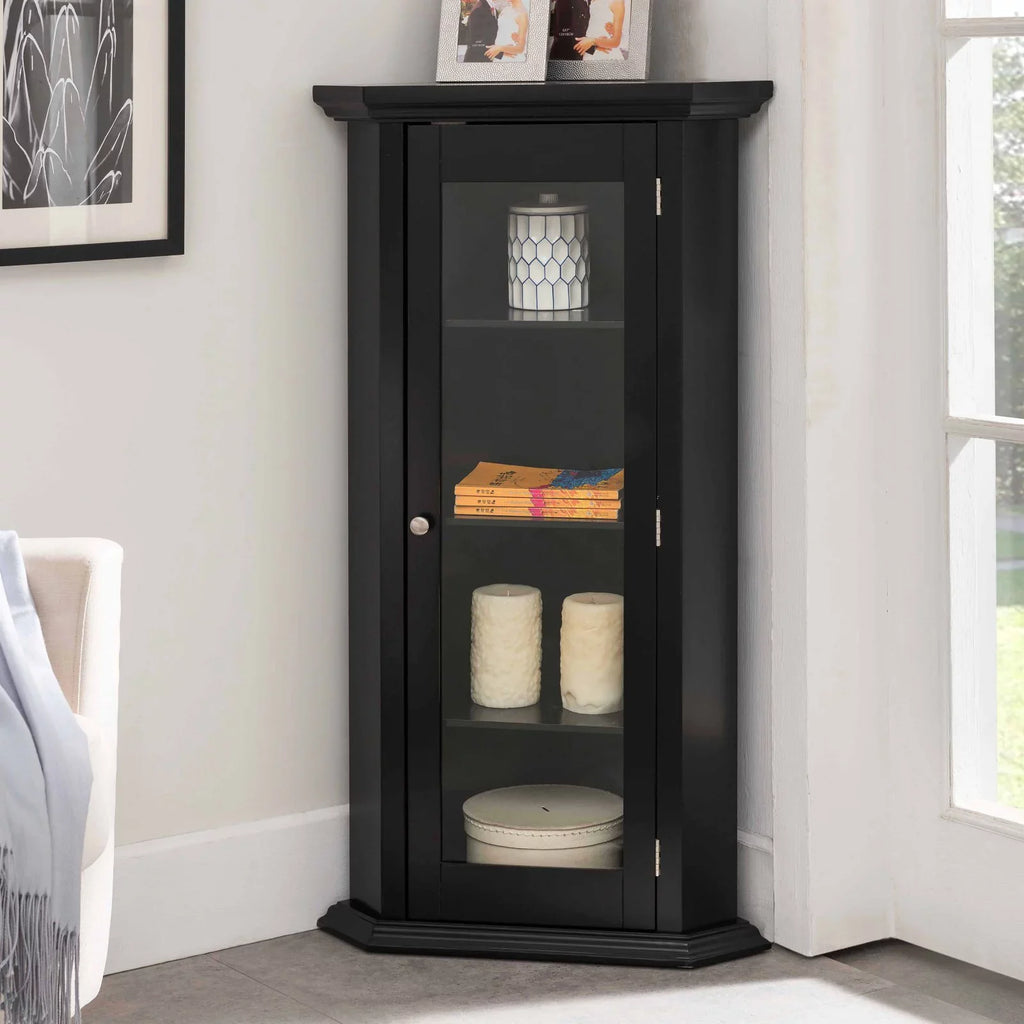 Accent Cabinet Black Furniture Corner Door K&B 1