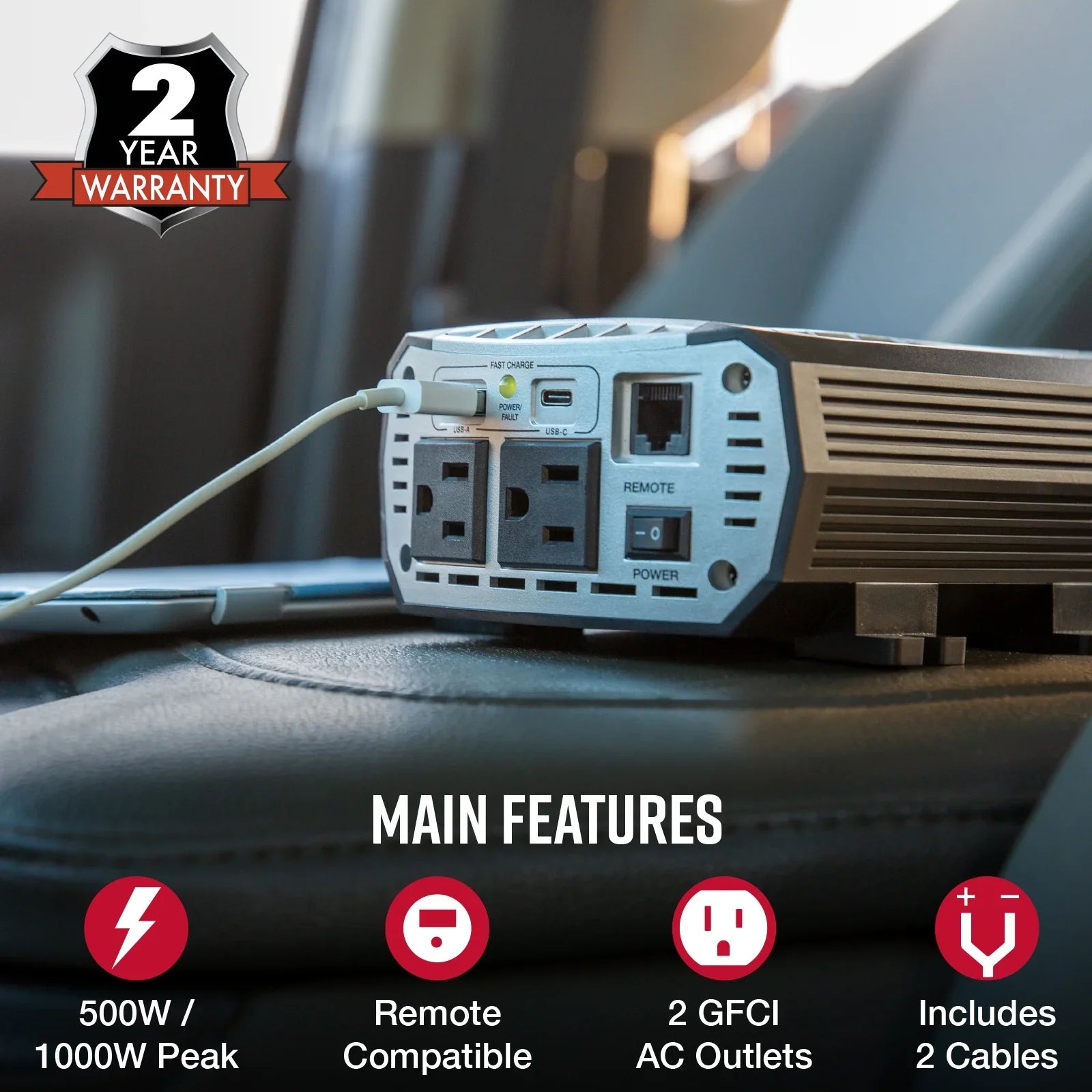 Charge | 500W Power 500-Watt Fast Power Inverter POWER 500W) (CPI Cobra with USB