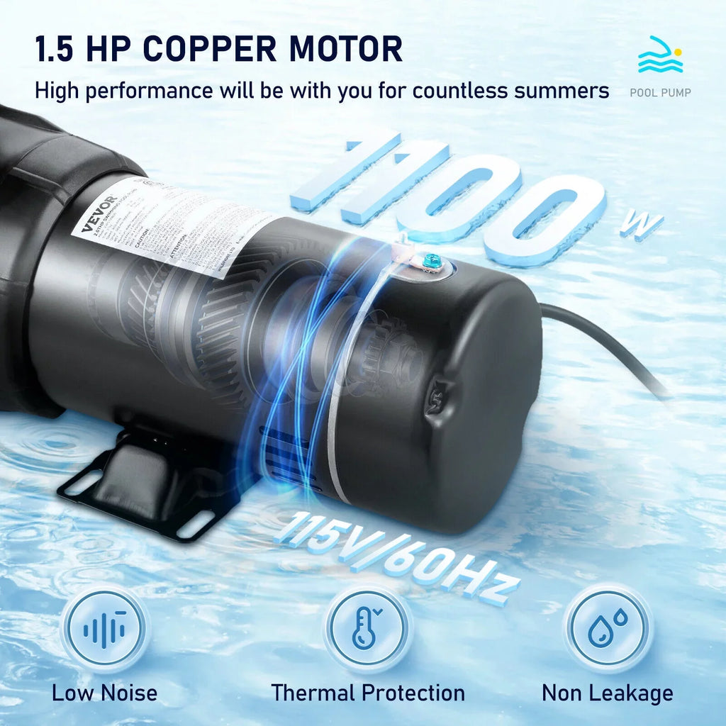 W 1.5HP Pump Ground 1100 92GPM Above Swimming 3450rpm SPA Pool Filter w/Strainer