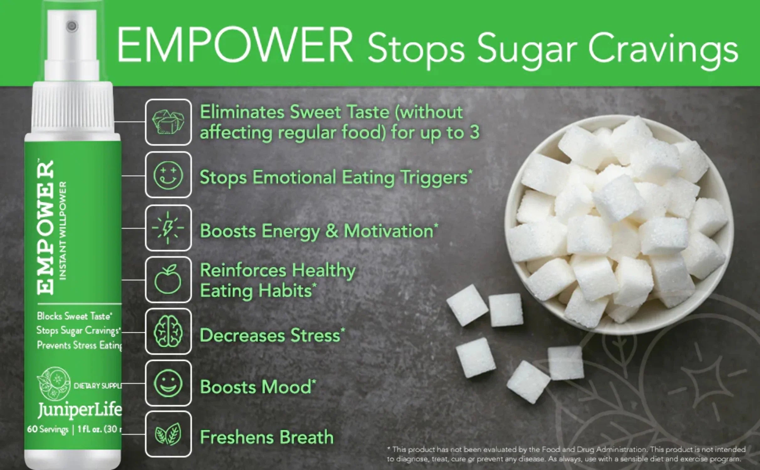 Food Choices Willpower™ Empower JuniperLife Instant Help Healthy - for Cravings Sugar