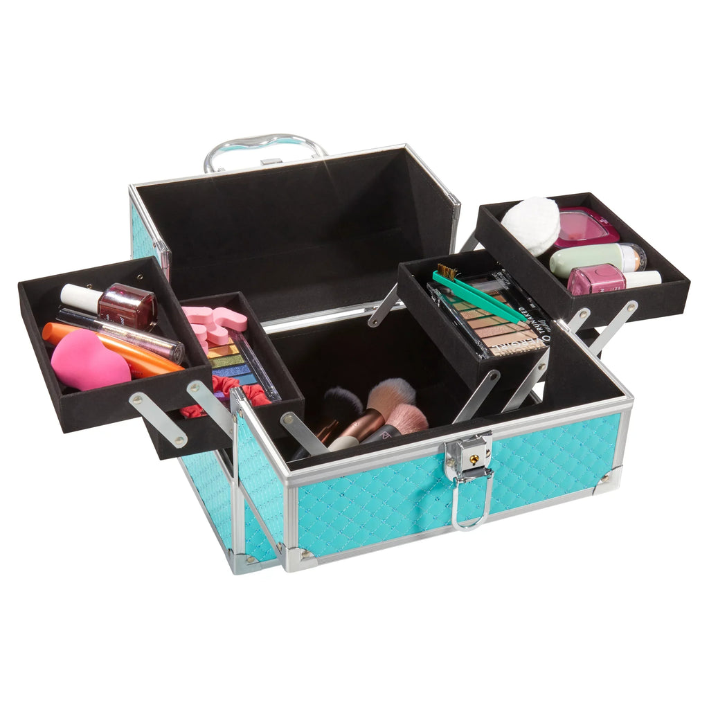 x trays, 6.7" Teal Organizer, Train 7.9" 4 Case Cosmetics x Color, Makeup 9.85"