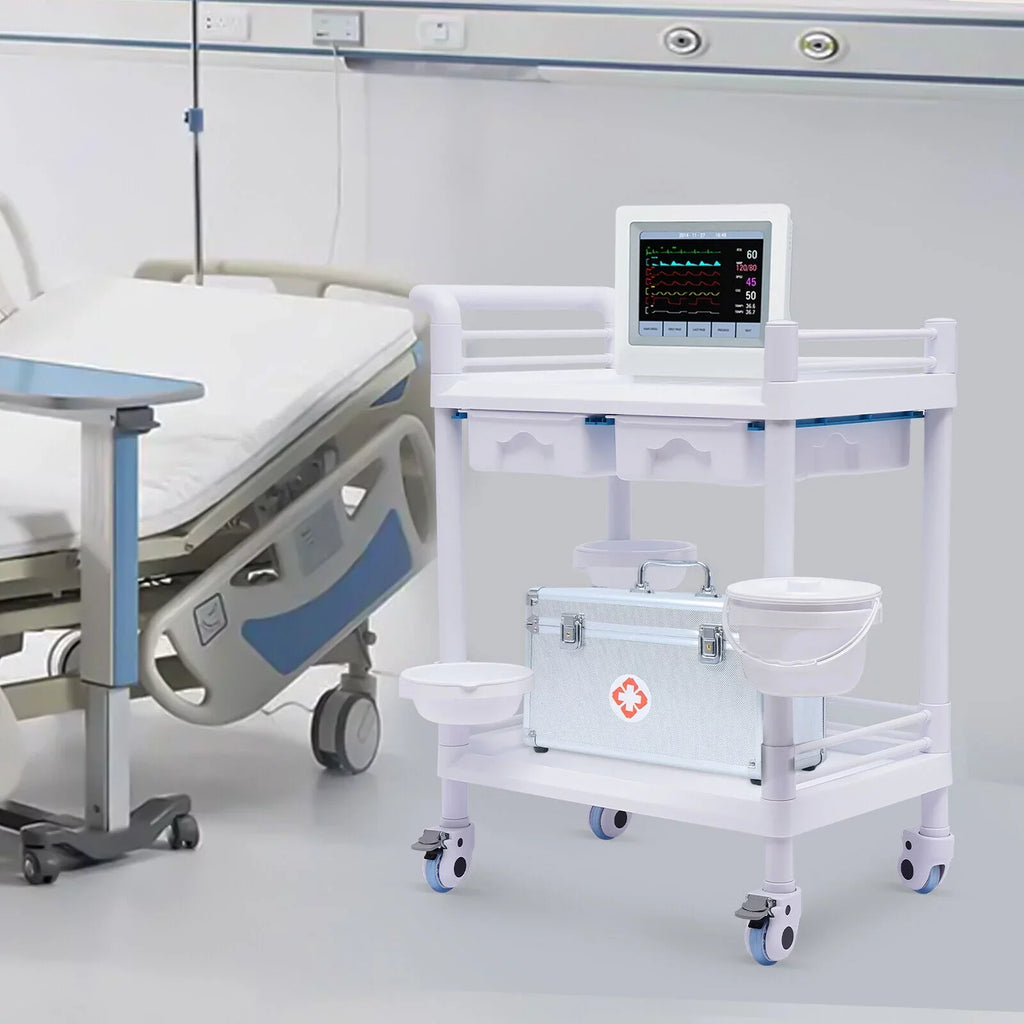 Duty Drawers Utility Rolling 2 Salon for 360°Rotate Trolley Dirt Cart Spacious Medical Tier Miumaeov Hospital Heavy Beauty Clinic Medical Buckets Dental Trolley Wheels with