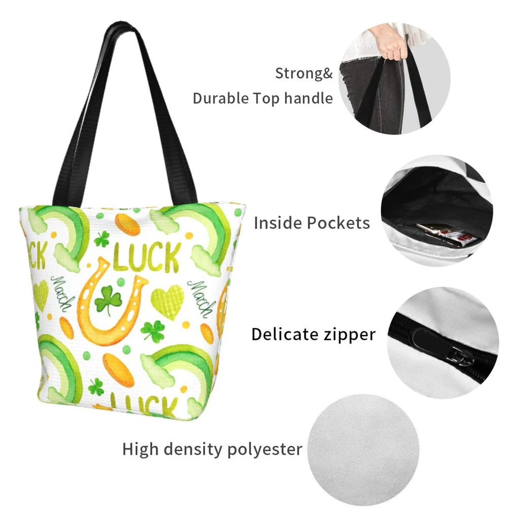 Day1 Canvas Easygdp Suitable St with Bag, Bag Shopping Zip, Shoulder Buying Office, Fitness Tote Groceries, Handbag Stylish for Patrick's