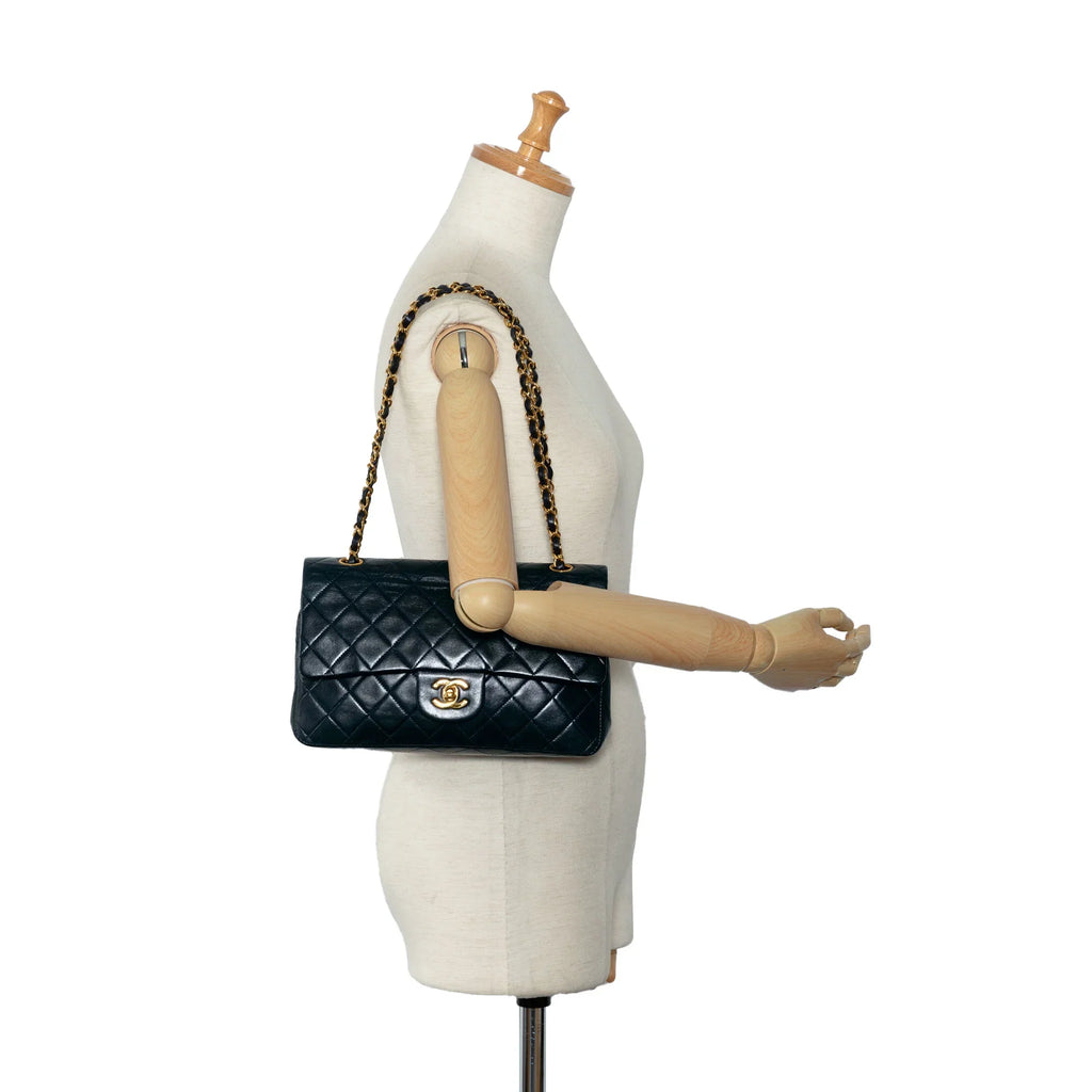 Bag Authenticated Double (Good) Flap Blue Medium Unisex Shoulder Classic Pre-Owned Leather Lambskin