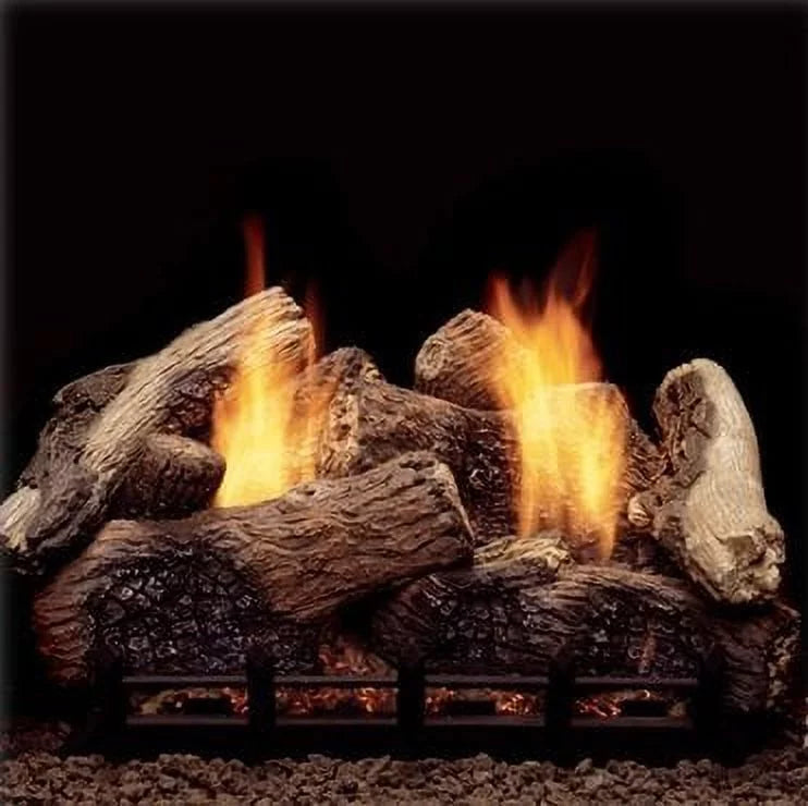 37,000 BTU Berkley Oak Remote 24" Natural Ready Gas Logs Burner with Gas Monessen Blaze Natural Ventless