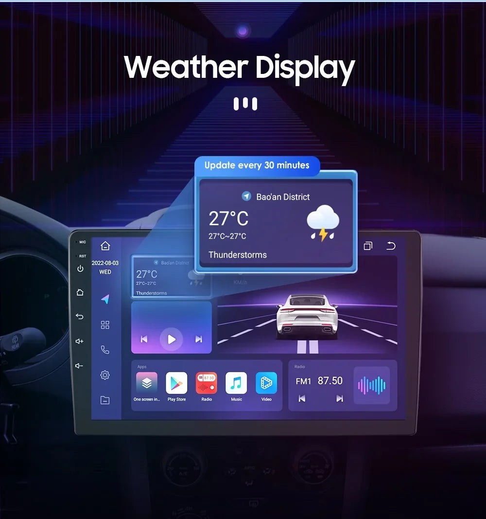 Android Screen 4+32G Navigation in-Dash Unit AM/FM Double Car GPS Auto DSP Din Android Universal Stereo Head Radio Store,YouTube QLED Carplay 1280X720 Wireless Multimedia Player,climate,Play 9"