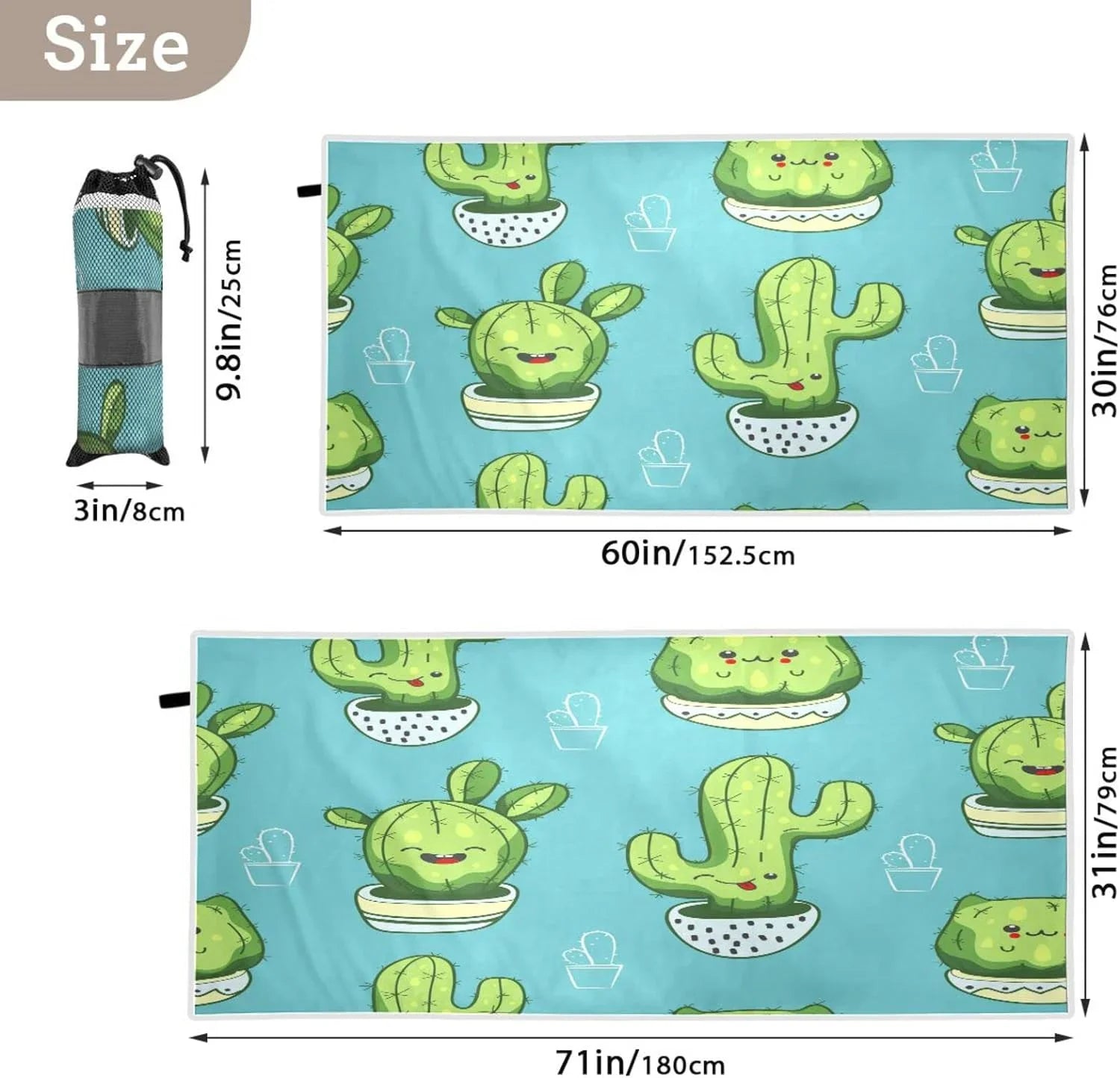 Cute Absorbent Towels Lightweight Towel - Super Beach Dry Cactus Swimming Bestwell Towel Compact Holiday（203） for Quick - Oversized Kawaii Camping Travel