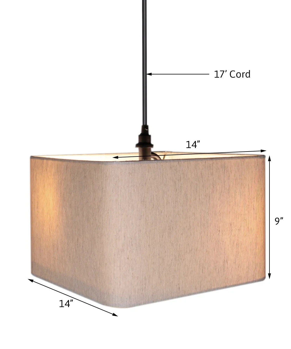 Square 1 Pendant Swag Drum Light Black Rounded Cord Shade, 14"w Oatmeal Corner Plug-In