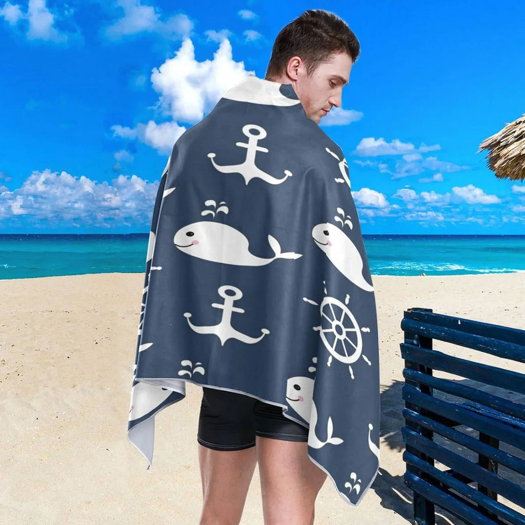 Super Quick Travel Beach - Anchor - Lightweight Swimming Towel Holiday Camping （429） Oversized Dry Bestwell Retro for Whale Absorbent Towels Compact Towel Cartoon