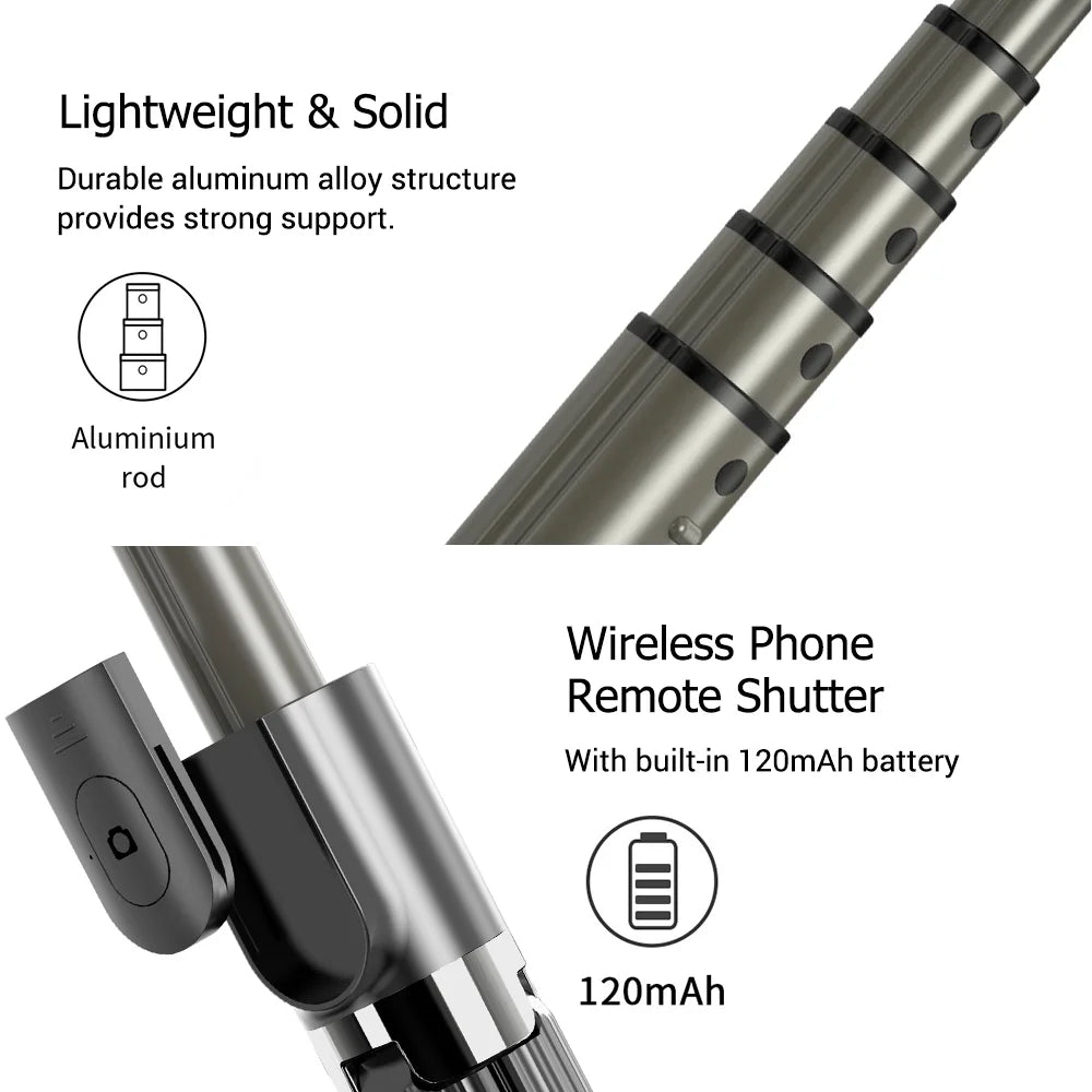 in 3 1 Selfie Smart 5-Section Clamp Stick Phone with Gimbal Remote with Phone Compatible Tripod Rotatable Shutter Stabilizer Smartphones 86cm