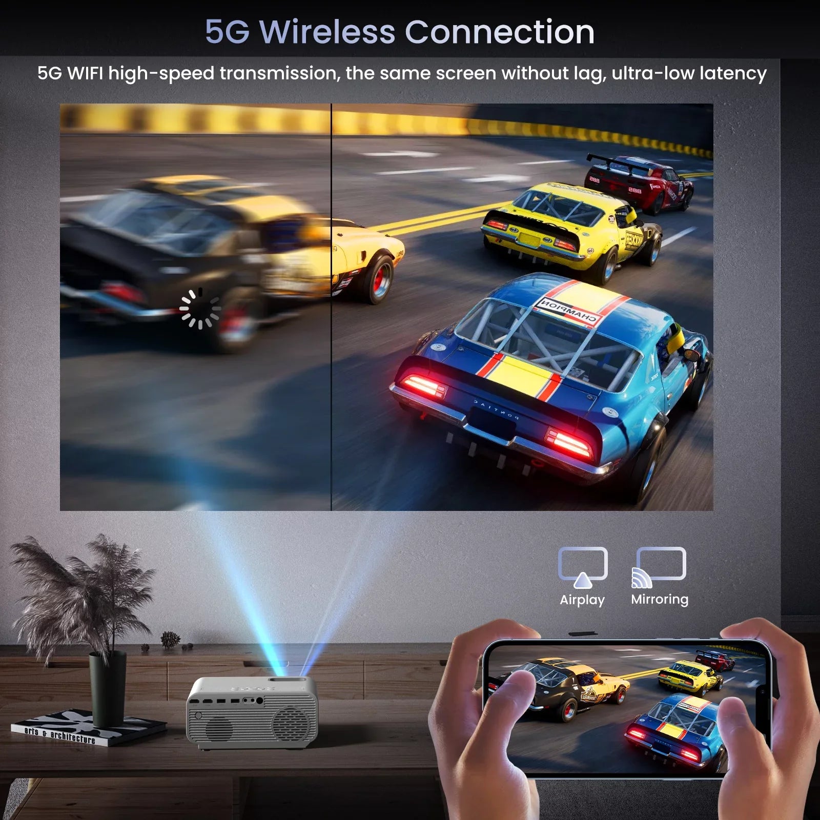 Projector AUOSHI Home , 1080P exterior , Projector For 4K Support 12000LM Projector Video Theater and with Wifi Projector Portable 5G/2.4G Mini Bluetooth, Movie