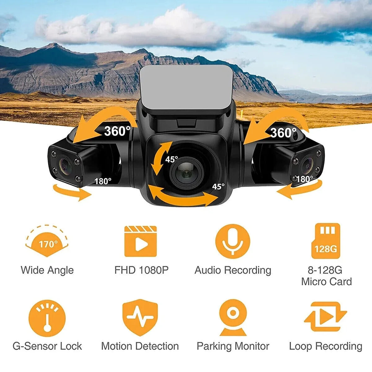Dash and Left, Front, HD Inside, Cameras Vision Front Cam 360°Panoramic Car and Recorder Driving Right Rear, Rear Channel Night 4