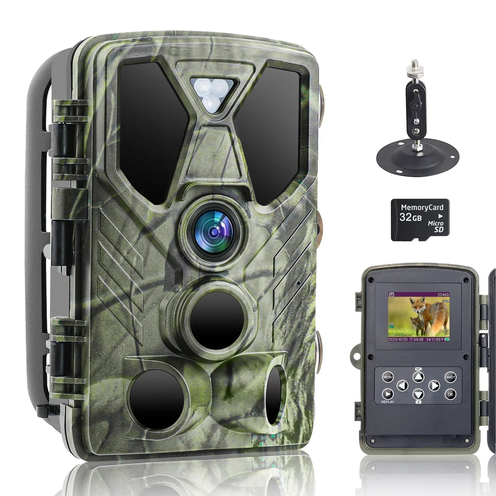 Monitor with Wildgame with Camera IR Wildlife TF HC-812A Monitors Hunting Hunting 36MP 4K Camera Night Trail Trail LED Waterproof Trail Card 32GB Vision SuntekCam