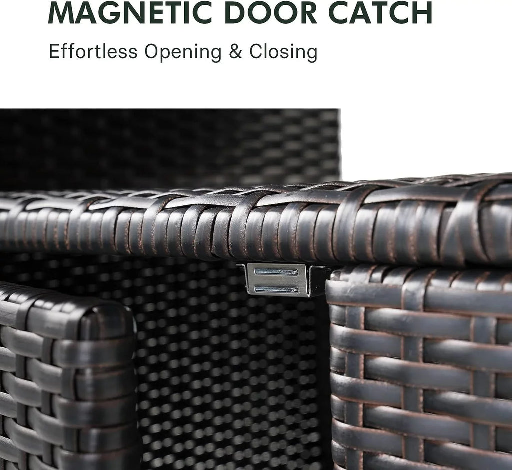 Cabinet exterior 2-Door AUCHI Wicker, Coated Powder Resin All Dark climate Steel, with Storage Indoor Wicker Shelf, Brown