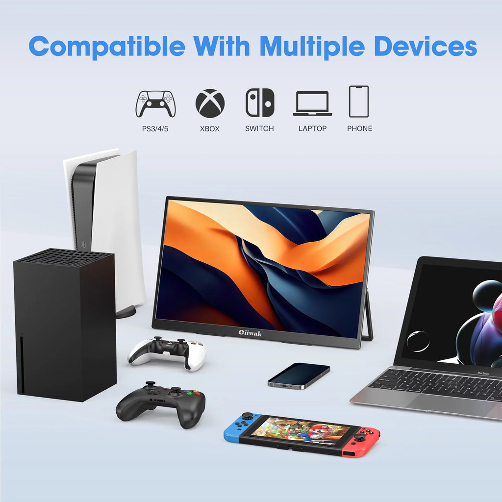 1080P Monitor,100HZ VESA Foldable 100% sRGB FHD Speakers, Stand Extender Laptop, 180° for inch Large Gaming Screen & Frameless Dual Second Monitor, 18.5 Portable IPS Travel Oiiwak
