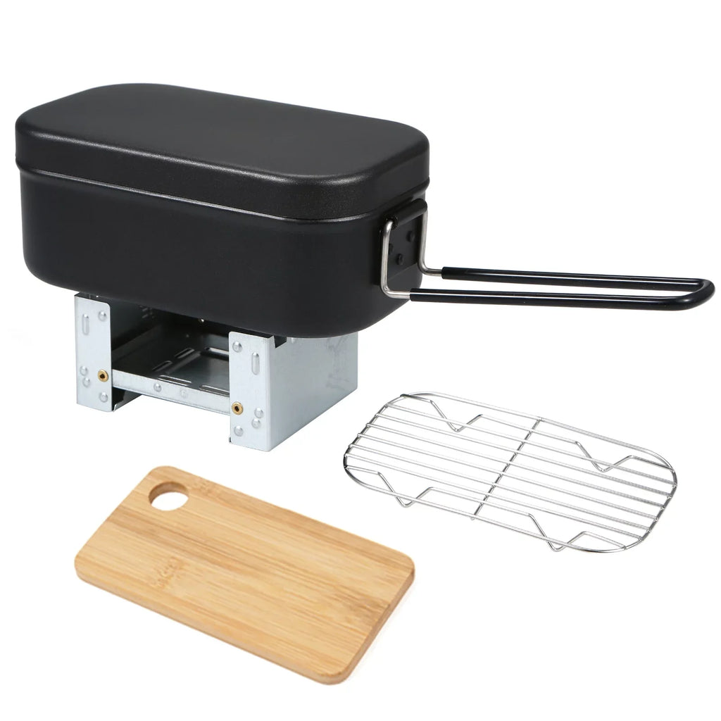 Cookware Backpacking Fishing Mess with Alcohol Board 4pcs 800ml for Mountaineering Stove Steaming Rack Hiking Lunch Cutting Kit Box and Set Lixada